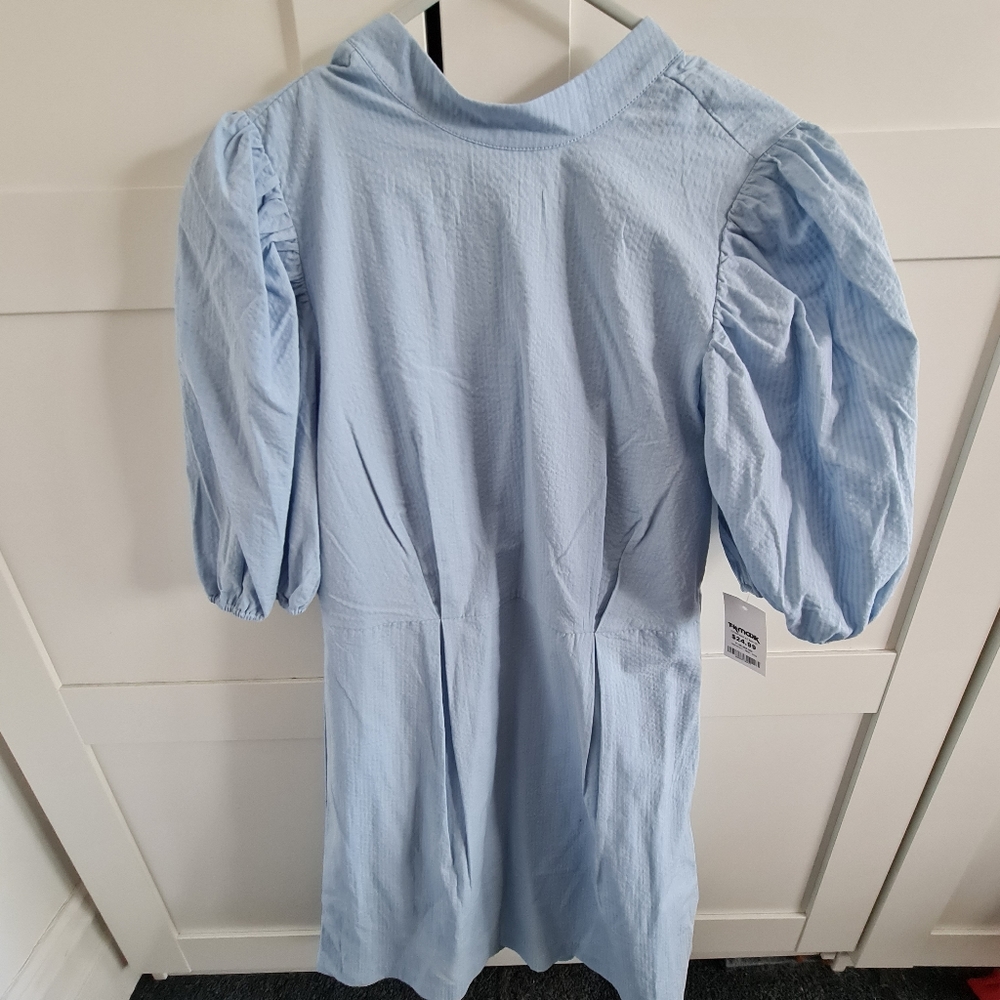 Blue high neck puff sleeve dress size small